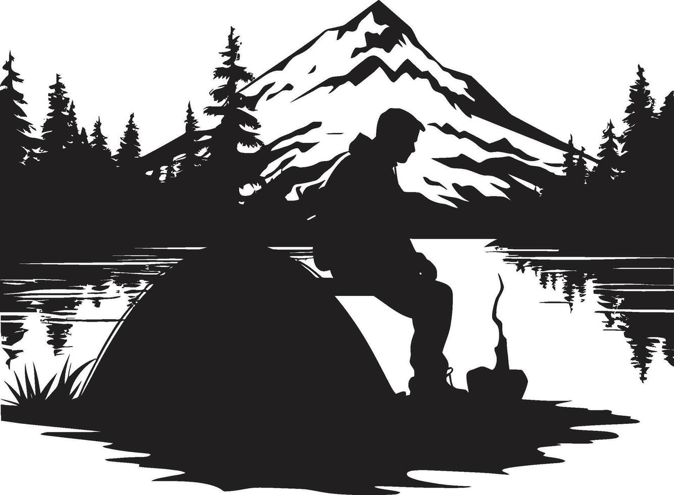 in de wild strak zwart icoon met vector camping logo ontwerp rustiek terugtrekken monochroom vector logo voor buitenshuis gelukzaligheid