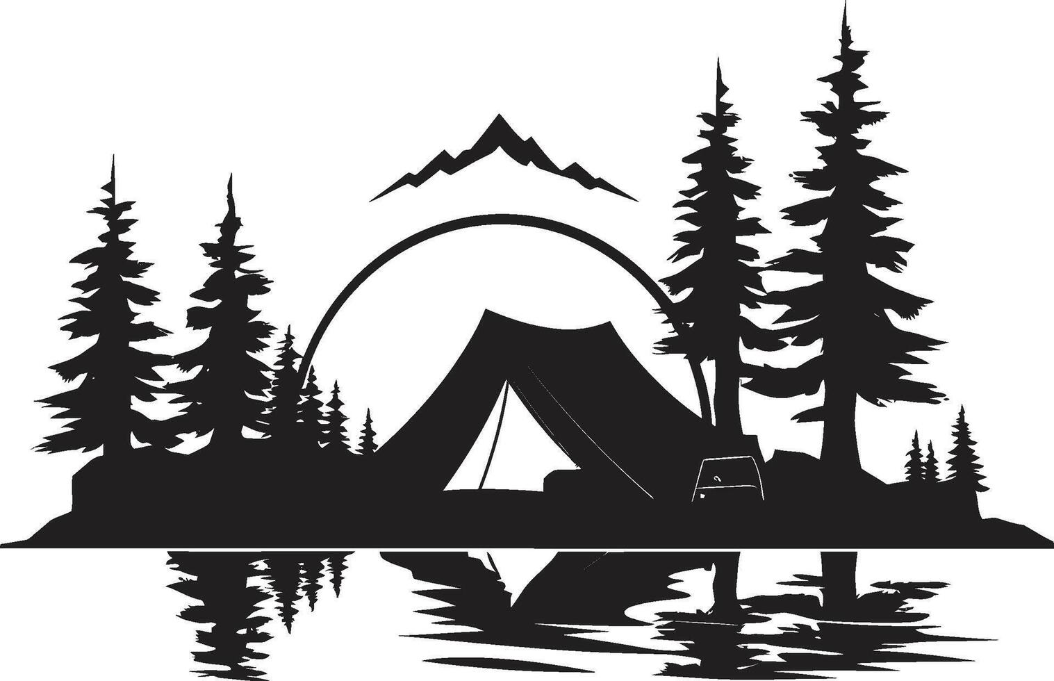 maanlicht weide chique camping icoon in monochromatisch zwart camping ontsnapping elegant zwart icoon presentatie van vector logo ontwerp