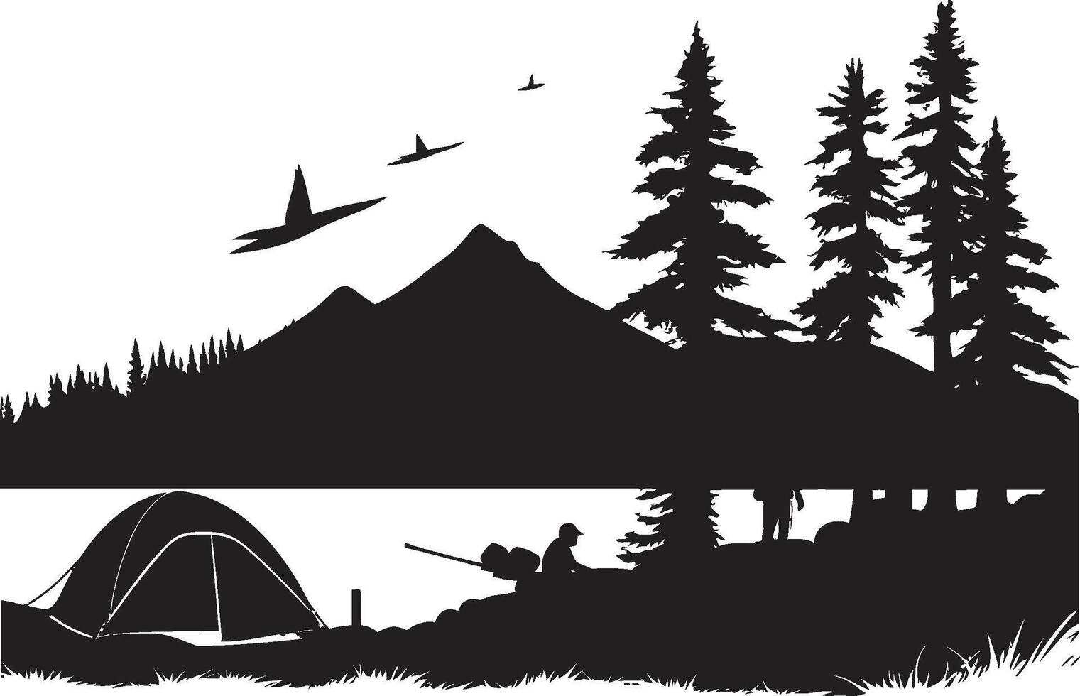 berg majesteit strak monochromatisch embleem voor buitenshuis enthousiastelingen starlit heiligdom zwart vector camping logo ontwerp icoon voor 's nachts gelukzaligheid