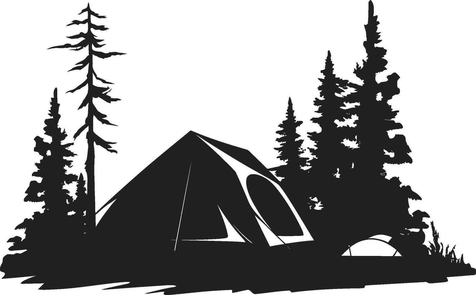 reislust veilige haven chique camping icoon illustreren zwart vector ontwerp in de bossen elegant zwart icoon met vector logo voor camping