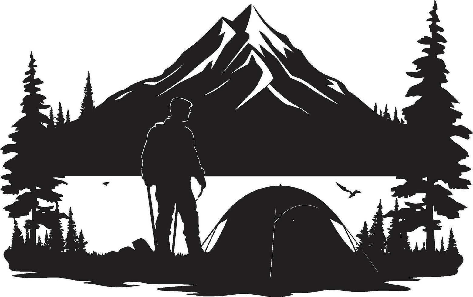 reislust veilige haven chique camping icoon illustreren zwart vector ontwerp in de bossen elegant zwart icoon met vector logo voor camping