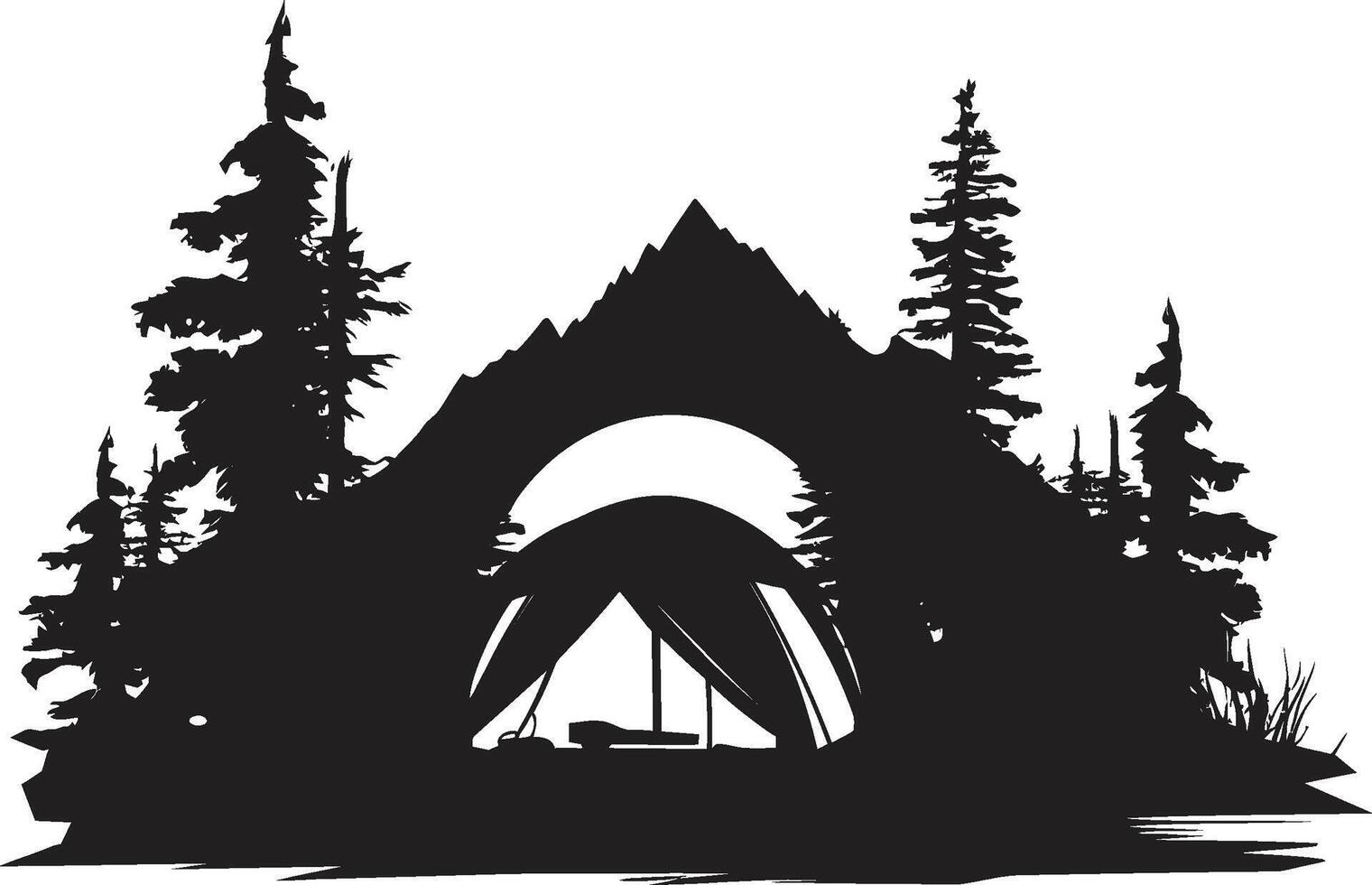 aard symfonie zwart vector logo ontwerp icoon voor camping gelukzaligheid maanlicht weide chique camping icoon in monochromatisch zwart