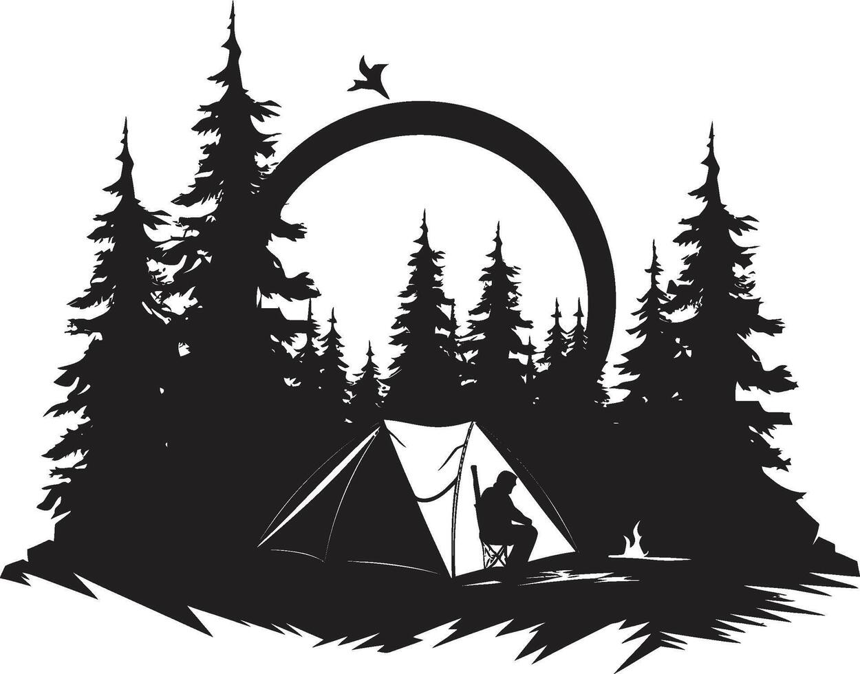 robuust expeditie monochroom embleem voor wildernis enthousiastelingen onder de Open lucht zwart vector logo ontwerp voor camping gelukzaligheid