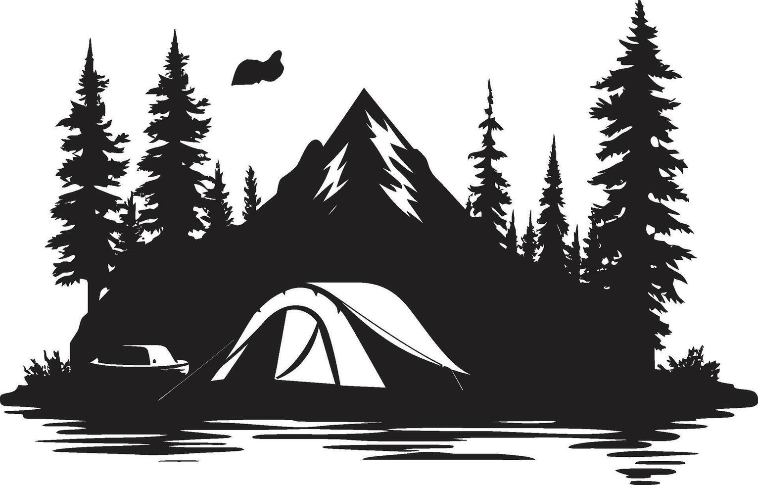 vallen van de avond terugtrekken monochroom embleem illustreren zwart camping avonturen wildernis fluistert elegant vector logo voor buitenshuis exploratie