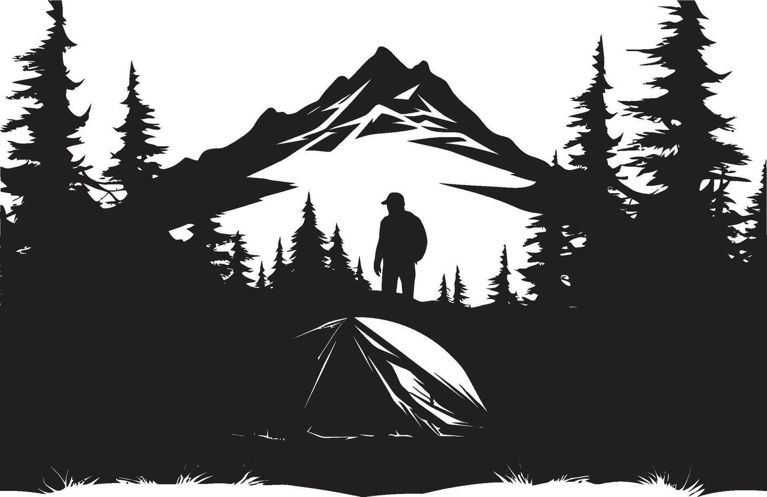 vallen van de avond terugtrekken chique embleem illustreren zwart camping avonturen wildernis fluistert zwart vector logo ontwerp icoon voor natuur ontdekkingsreizigers