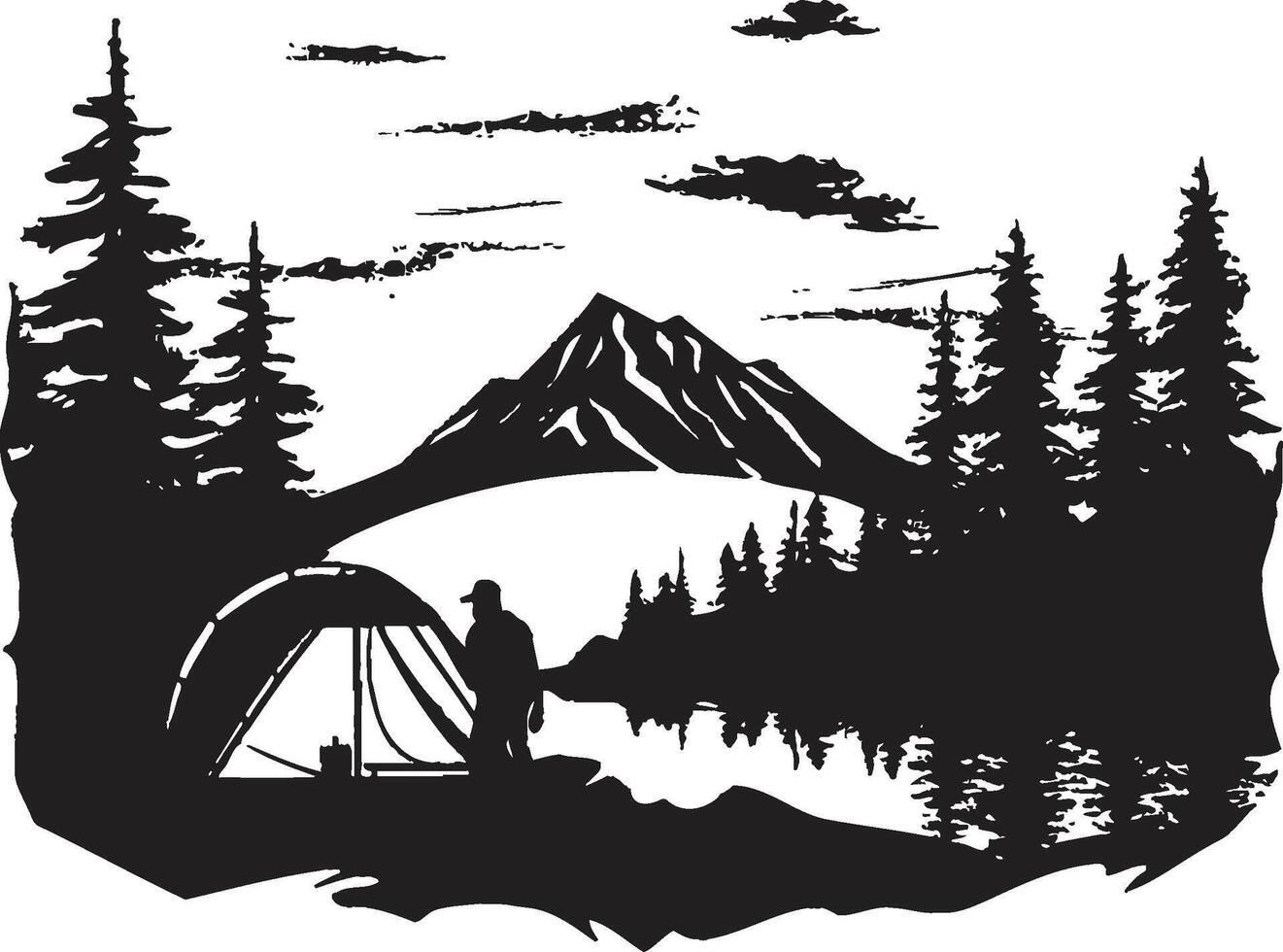 wildernis fluistert zwart vector logo ontwerp icoon voor buitenshuis enthousiastelingen robuust expeditie chique camping icoon in monochromatisch zwart