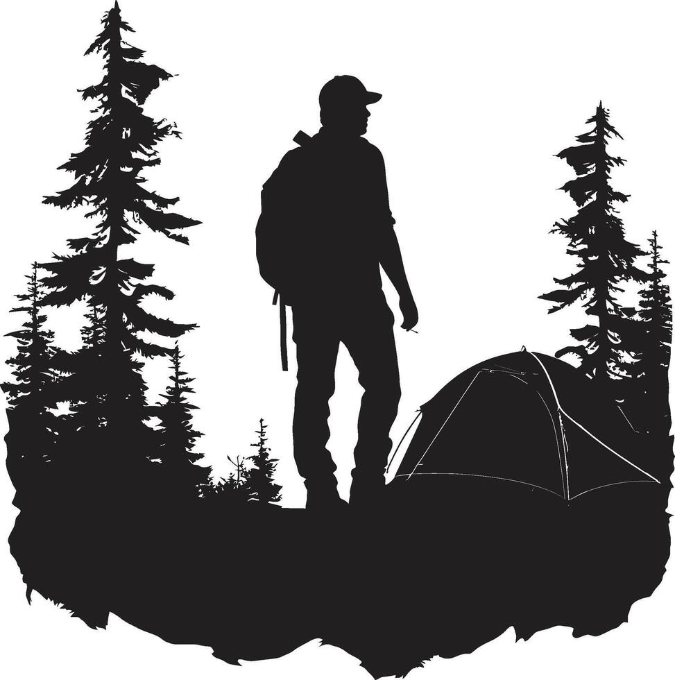 camping onder de sterren zwart vector logo ontwerp icoon kalmte in de bossen strak icoon met monochromatisch camping embleem