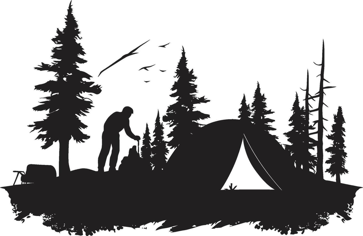 wildernis fluistert zwart vector logo ontwerp icoon voor 's nachts gelukzaligheid robuust expeditie chique camping icoon in monochromatisch zwart