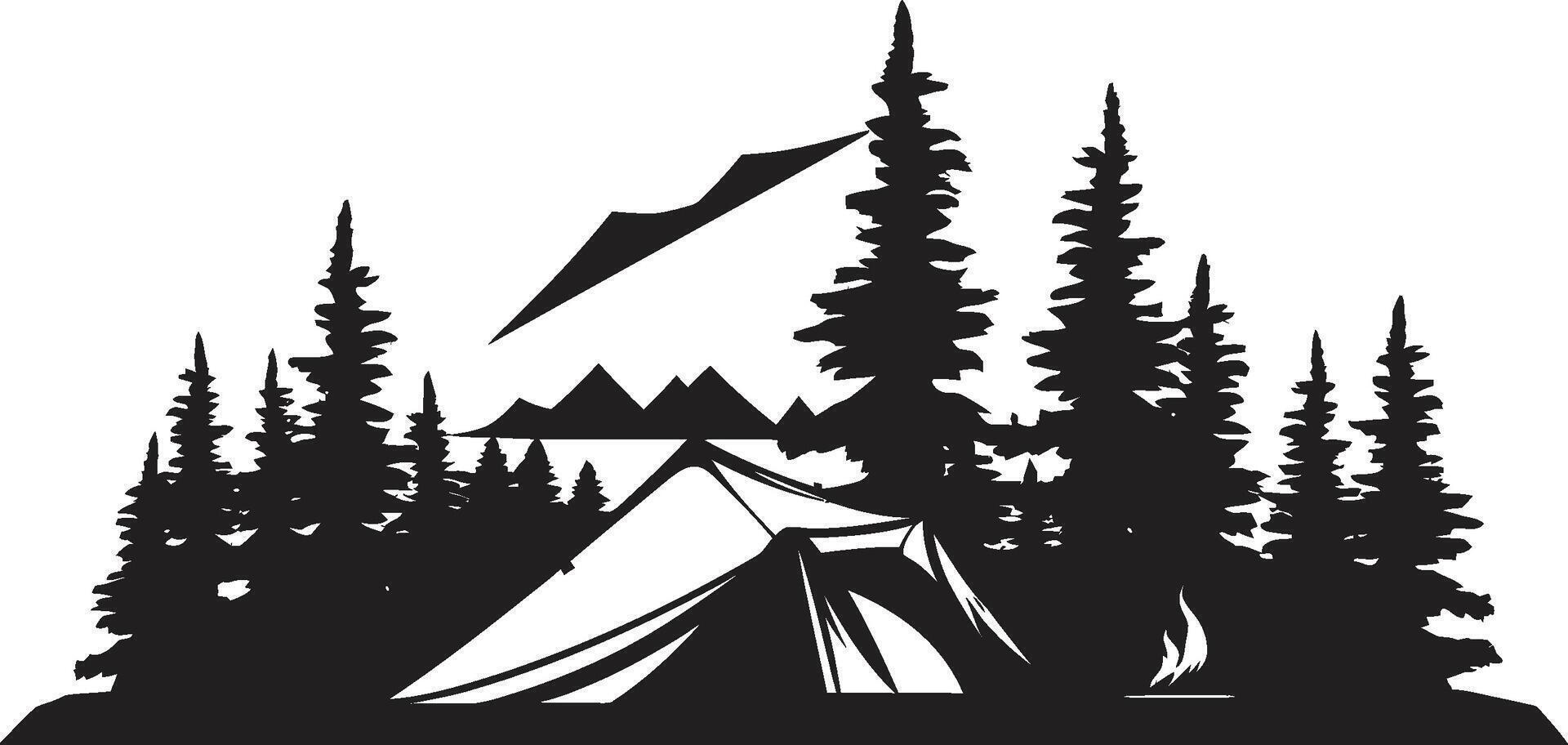 reislust veilige haven chique camping icoon presentatie van vector logo ontwerp in de bossen strak monochromatisch embleem voor buitenshuis camping gelukzaligheid