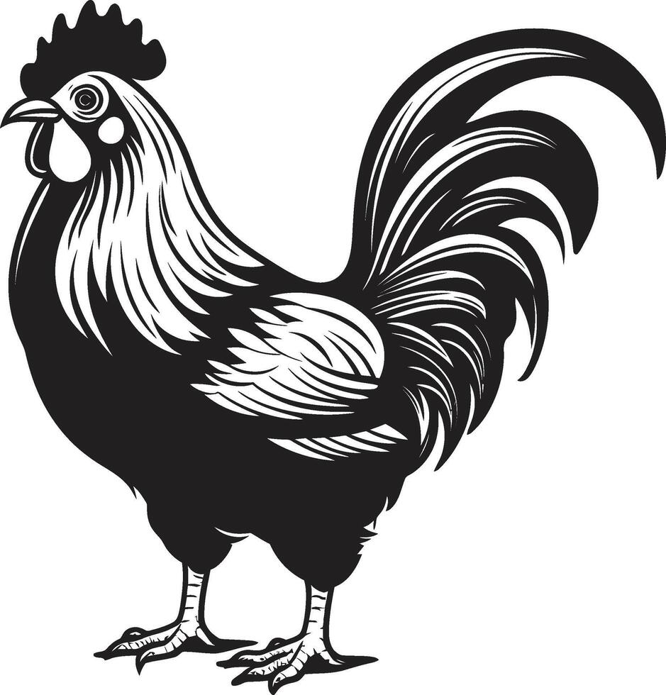 gevogelte dapperheid chique zwart icoon met kip vector logo kakelen en chique strak zwart vector logo ontwerp voor kip gelukzaligheid