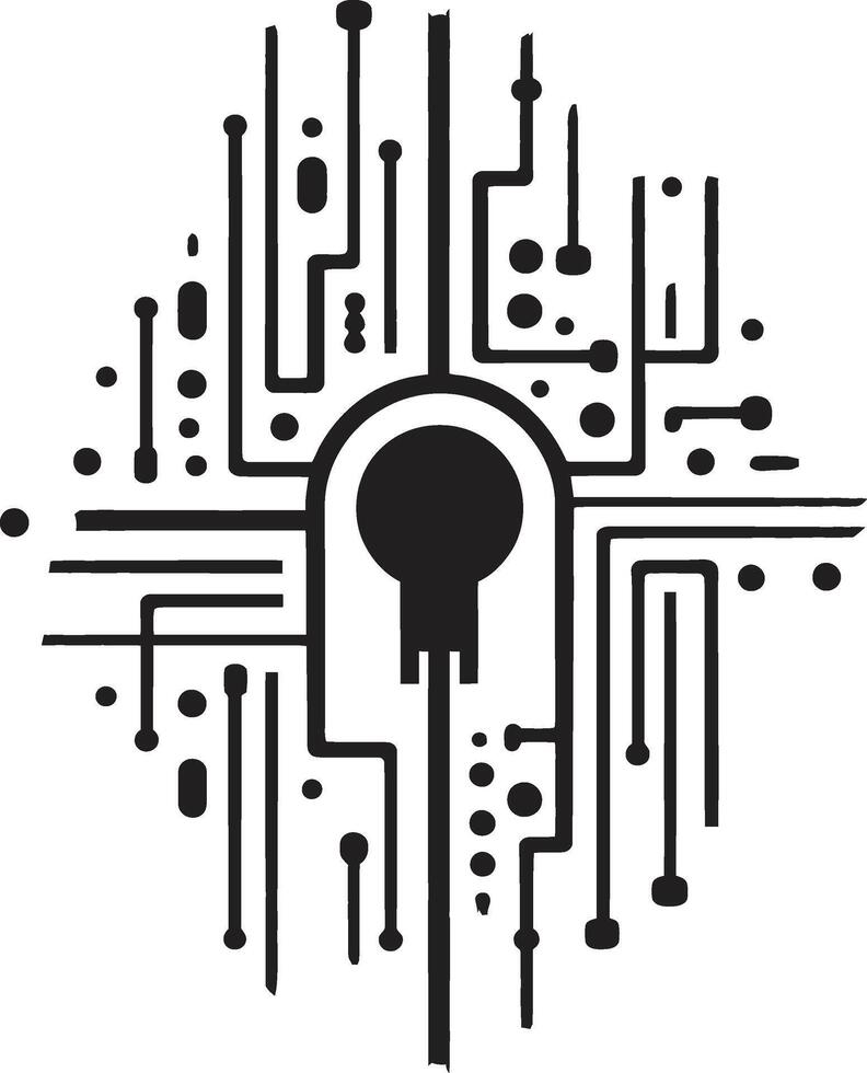 futuristische fusie monochroom vector logo voor zwart cybernetisch gelukzaligheid techno draden chique abstract cybernetisch symbool in strak ontwerp