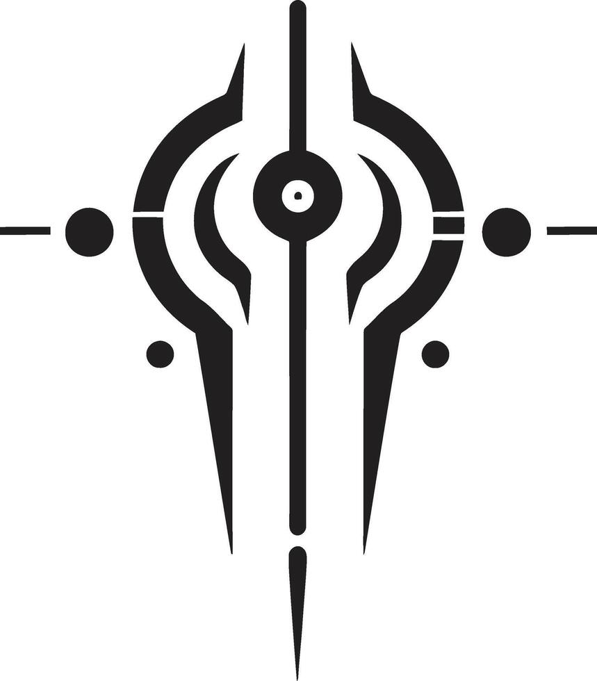 futuristische finesse strak vector logo illustreren cybernetisch gelukzaligheid tech draden elegant zwart icoon met cybernetisch abstract symbool