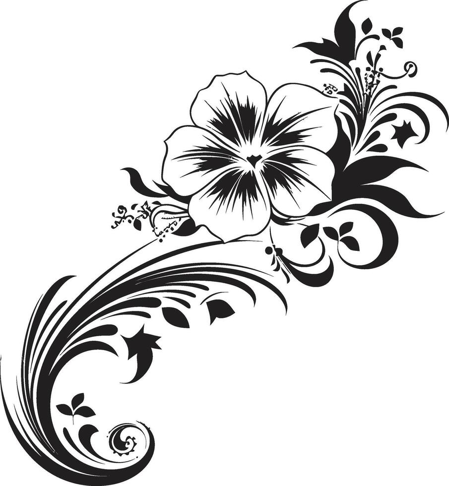 eeuwig bloei strak zwart icoon met vector bloemen hoeken overvloedig schoonheid chique decoratief hoek logo in monochroom