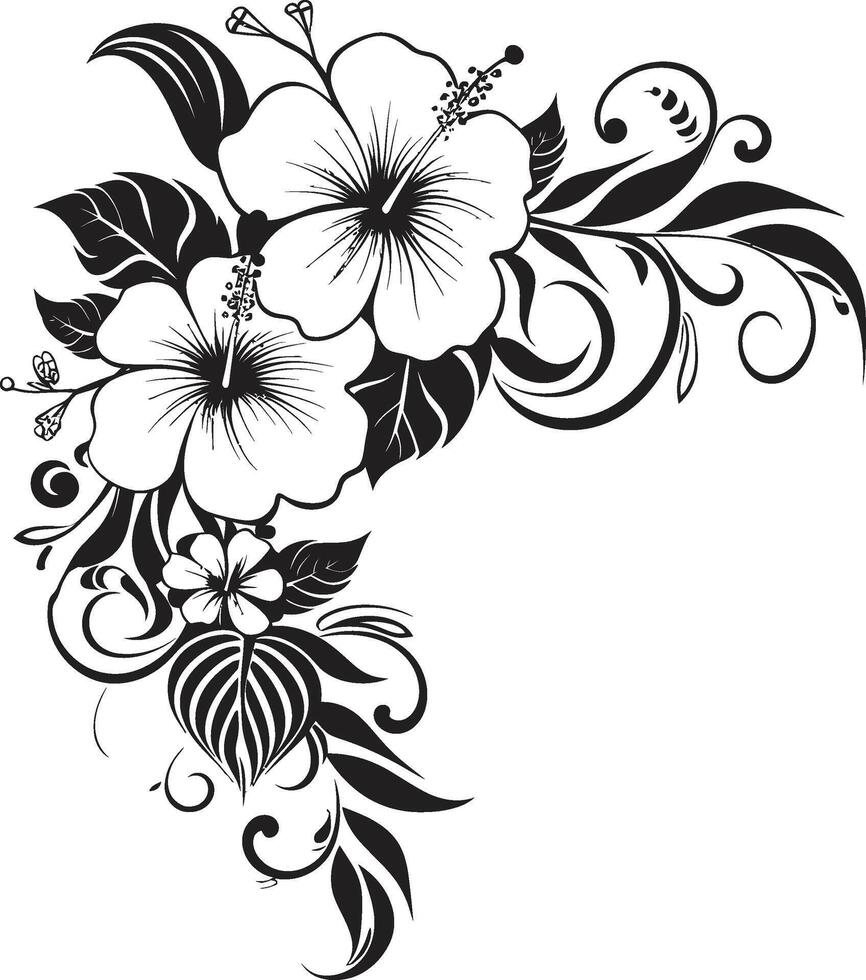 bloemblaadjes van prestige elegant zwart icoon met decoratief bloemen hoeken grillig kransen monochroom vector logo met decoratief hoeken