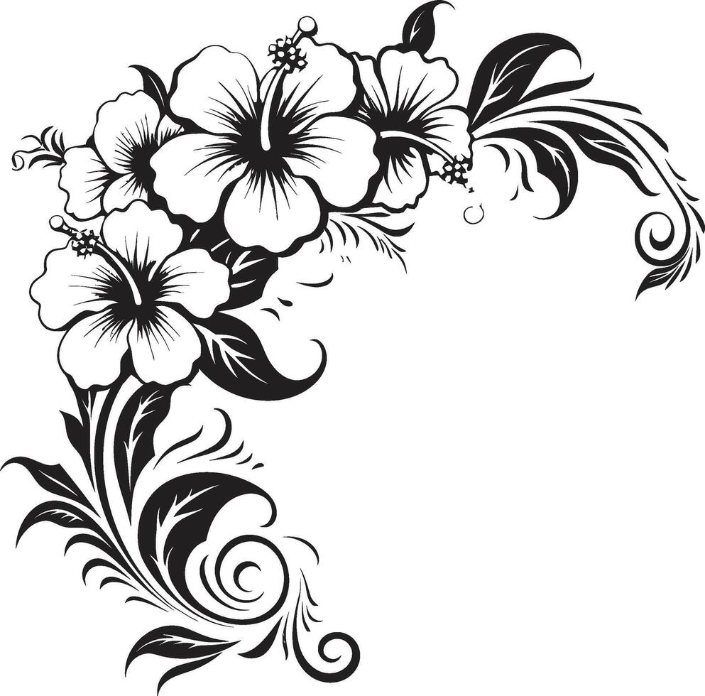 bloemblaadjes in zwier strak zwart logo met decoratief hoeken eeuwig elegantie chique vector embleem markeren decoratief hoeken