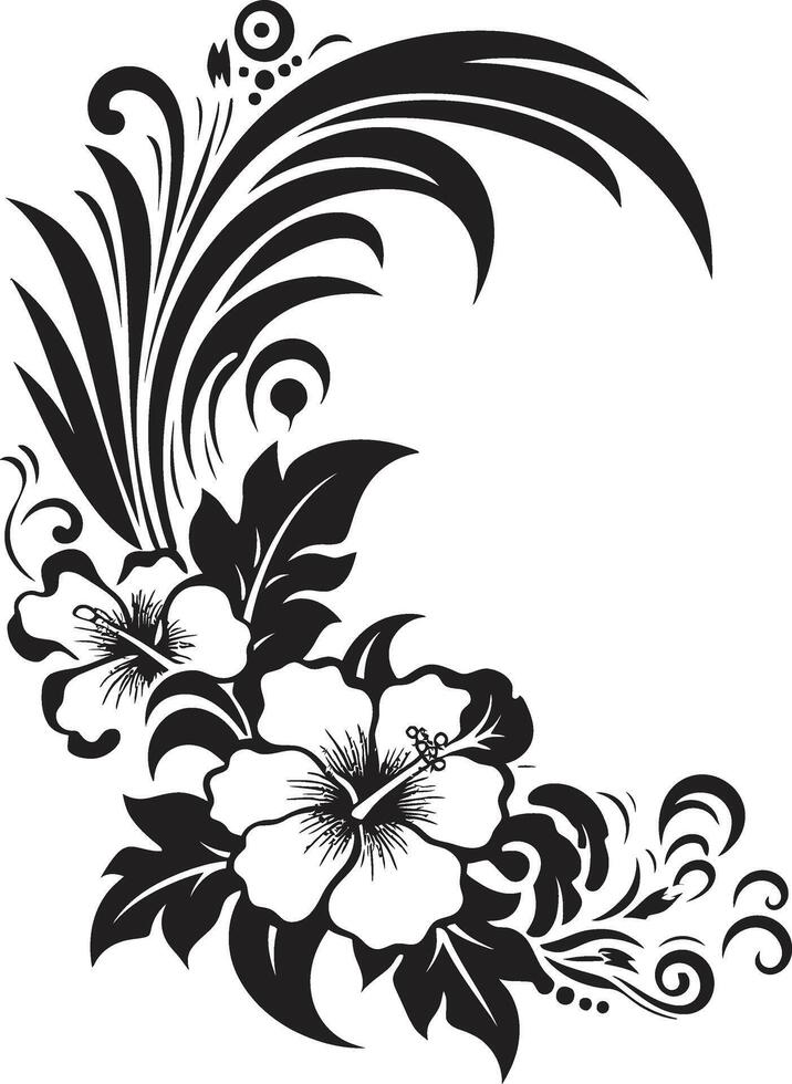 eeuwig bloei strak zwart icoon met vector bloemen hoeken overvloedig schoonheid chique decoratief hoek logo in monochroom