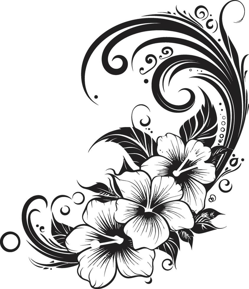 bloemen straling strak logo ontwerp met decoratief hoeken botanisch borders chique zwart vector embleem met decoratief hoeken