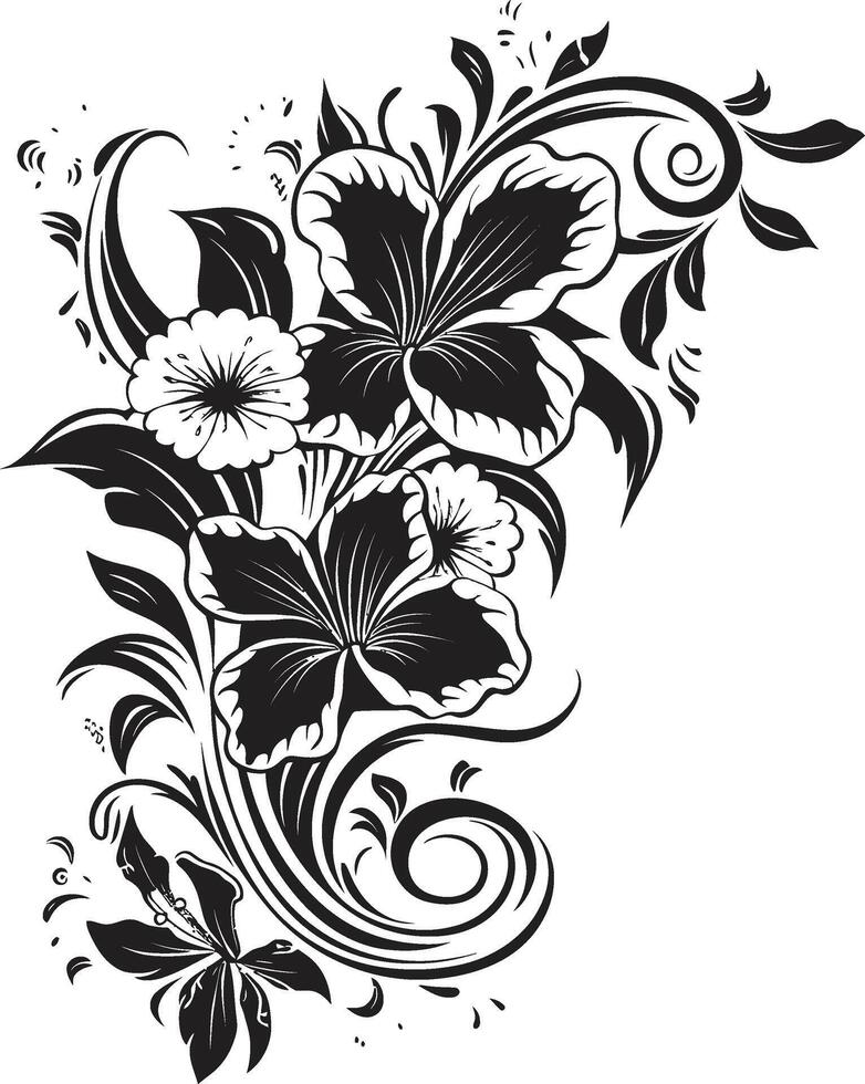 bloesem elegantie chique vector embleem met decoratief hoeken botanisch gelukzaligheid elegant zwart logo ontwerp met decoratief bloemen hoeken
