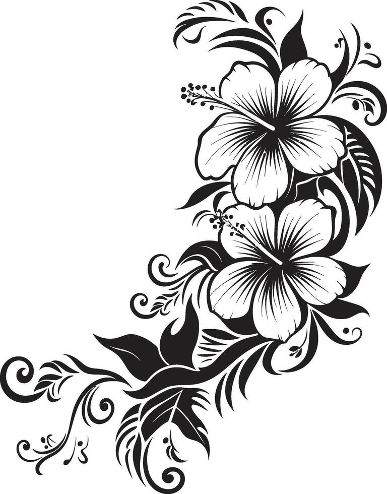 bloesem elegantie elegant zwart logo ontwerp met decoratief hoeken botanisch gelukzaligheid monochroom embleem met decoratief bloemen hoeken vector