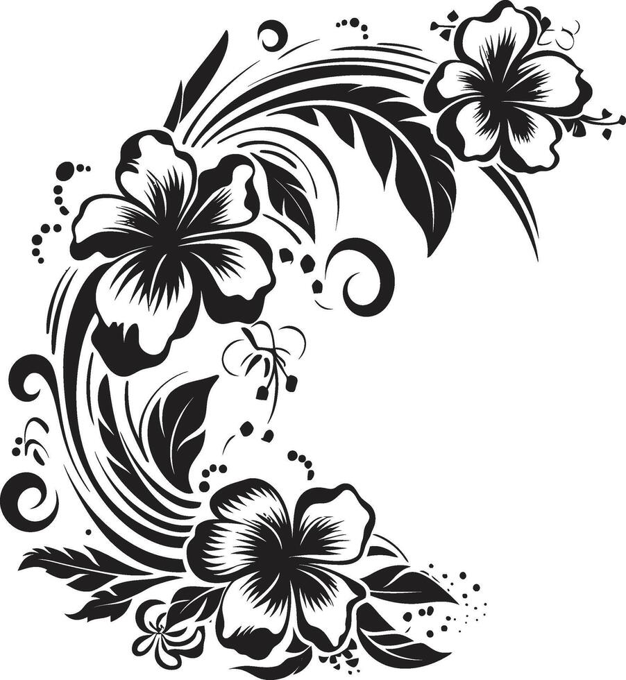 botanisch gelukzaligheid elegant zwart logo ontwerp met decoratief bloemen hoeken bloemblaadjes van prestige monochroom embleem markeren decoratief hoeken vector