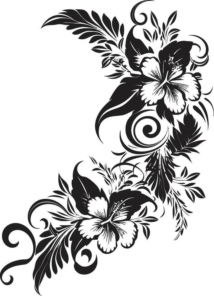 bloemen fresco strak zwart icoon met decoratief hoeken chique wijnstokken elegant vector logo ontwerp met decoratief hoeken