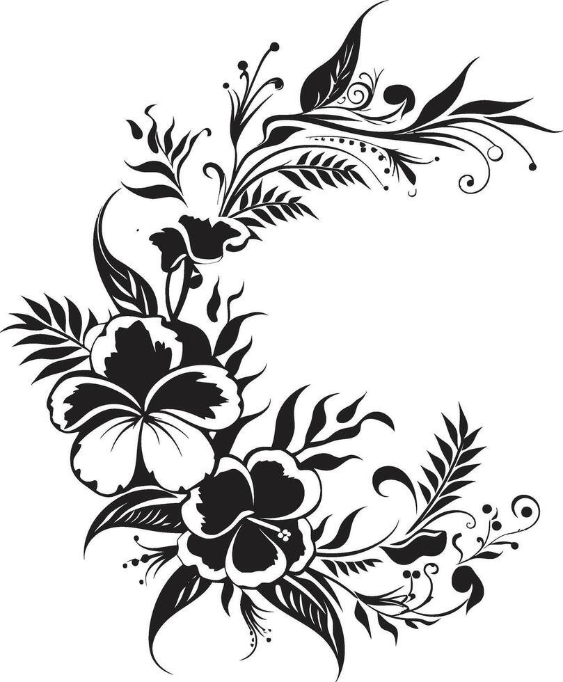 bloesem schoonheid monochroom logo ontwerp markeren decoratief hoeken aard nectar strak embleem met decoratief bloemen ontwerp in zwart vector