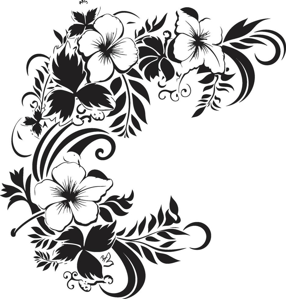 eeuwig betovering strak zwart icoon met decoratief hoeken bloesem schoonheid chique embleem markeren decoratief bloemen ontwerp vector