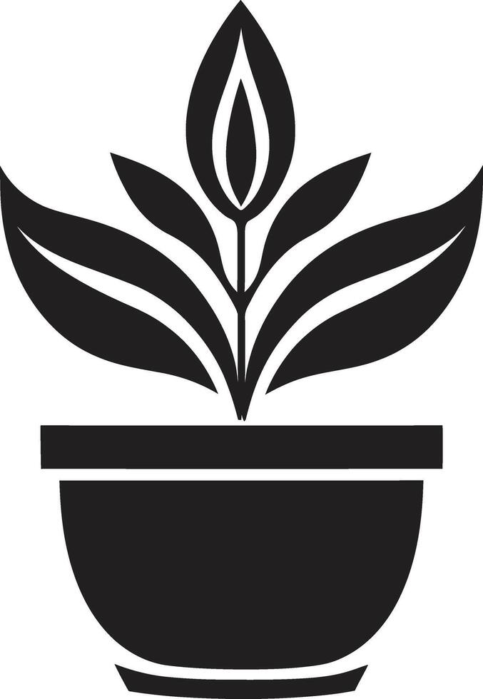 groen harmonie strak logo ontwerp met decoratief fabriek pot in zwart botanisch gelukzaligheid monochroom fabriek pot logo met elegant elegantie vector