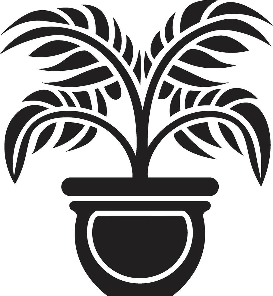 aard niche monochroom embleem met chique fabriek pot ontwerp bloemblad potpourri elegant zwart vector embleem markeren fabriek pot