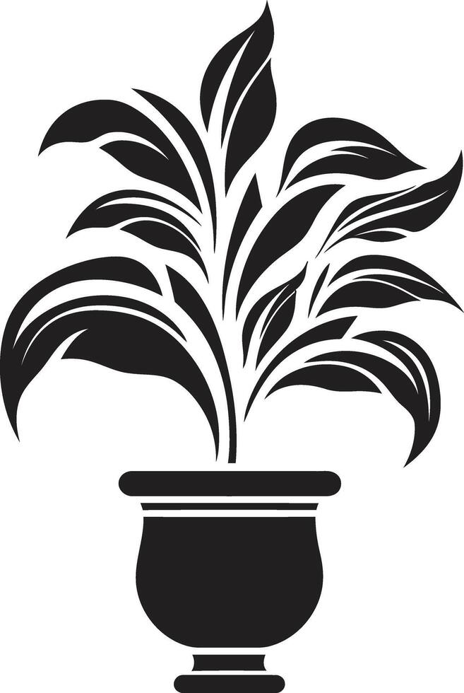 botanisch gelukzaligheid monochroom fabriek pot logo met elegant elegantie ingemaakt prestige elegant zwart icoon met decoratief fabriek pot vector