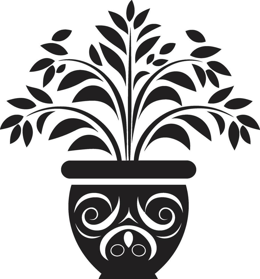 botanisch schoonheid monochroom embleem markeren decoratief fabriek pot bloemen fusie elegant zwart vector embleem met fabriek pot