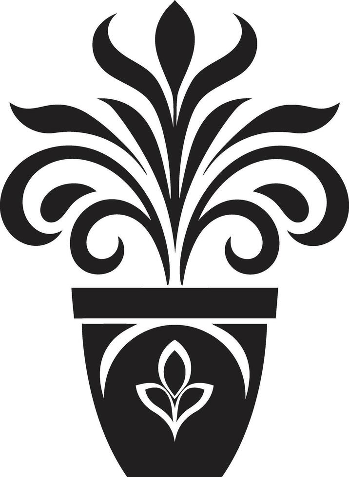 groen harmonie elegant fabriek pot logo in zwart botanisch gelukzaligheid strak zwart embleem met vector fabriek pot