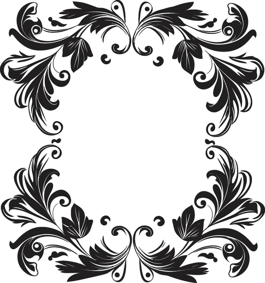 geavanceerde wervelingen strak zwart embleem met overladen decoratief kader overladen contouren monochroom logo markeren tekening decoratief kader vector