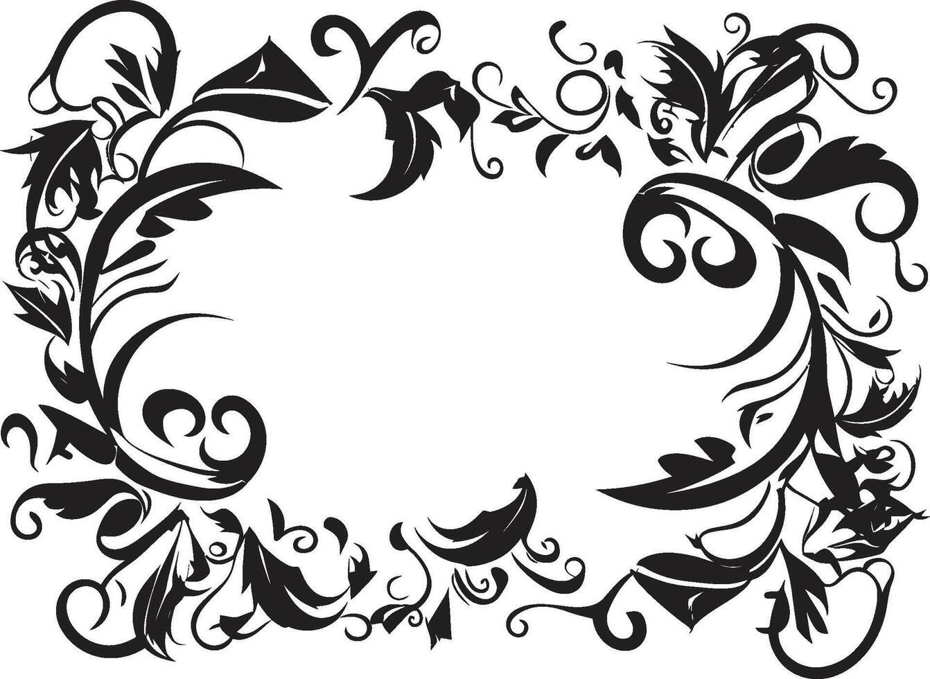 wervelwind van eigenzinnigheid monochroom decoratief kader element in strak zwart gebeeldhouwd spiralen chique logo met tekening decoratief kader elementen vector