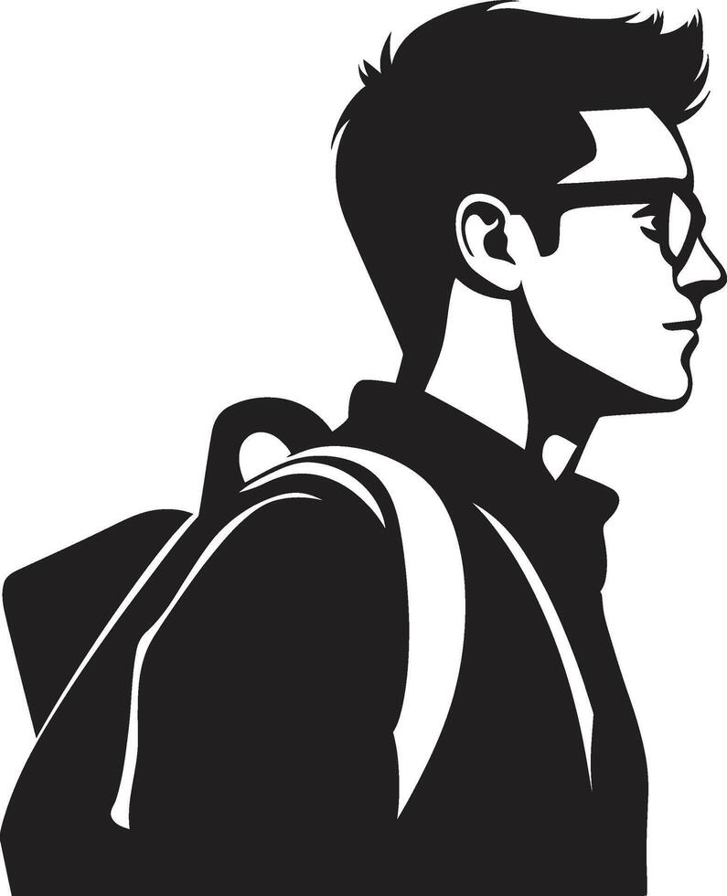 cognitief ambacht een zwart symbool van mannetje leerling schittering in logo ontwerp wetenschappelijk branie strak zwart icoon voor volbracht mannetje studenten vector