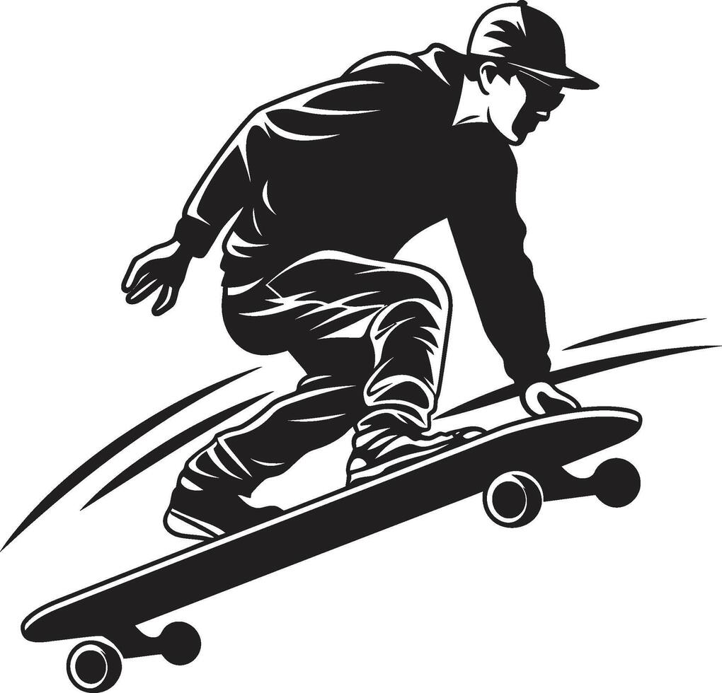 straat gelikter gespannen vector icoon van een Mens Aan een skateboard in zwart rollend opstand zwart logo ontwerp met een skateboarden Mens