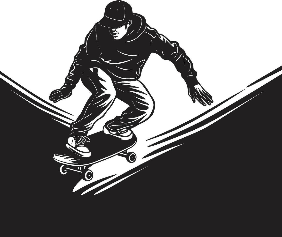 straat beeldhouwer gespannen vector symbool van een Mens Aan een skateboard in zwart skateboard sonate zwart logo ontwerp vastleggen de harmonie van rijden
