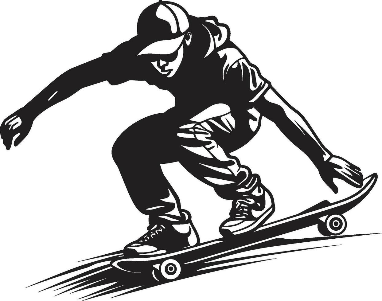 skateboard sonate zwart logo ontwerp vastleggen de harmonie van rijden snelheid voorhoede iconisch vector van een Mens Aan een skateboard in zwart