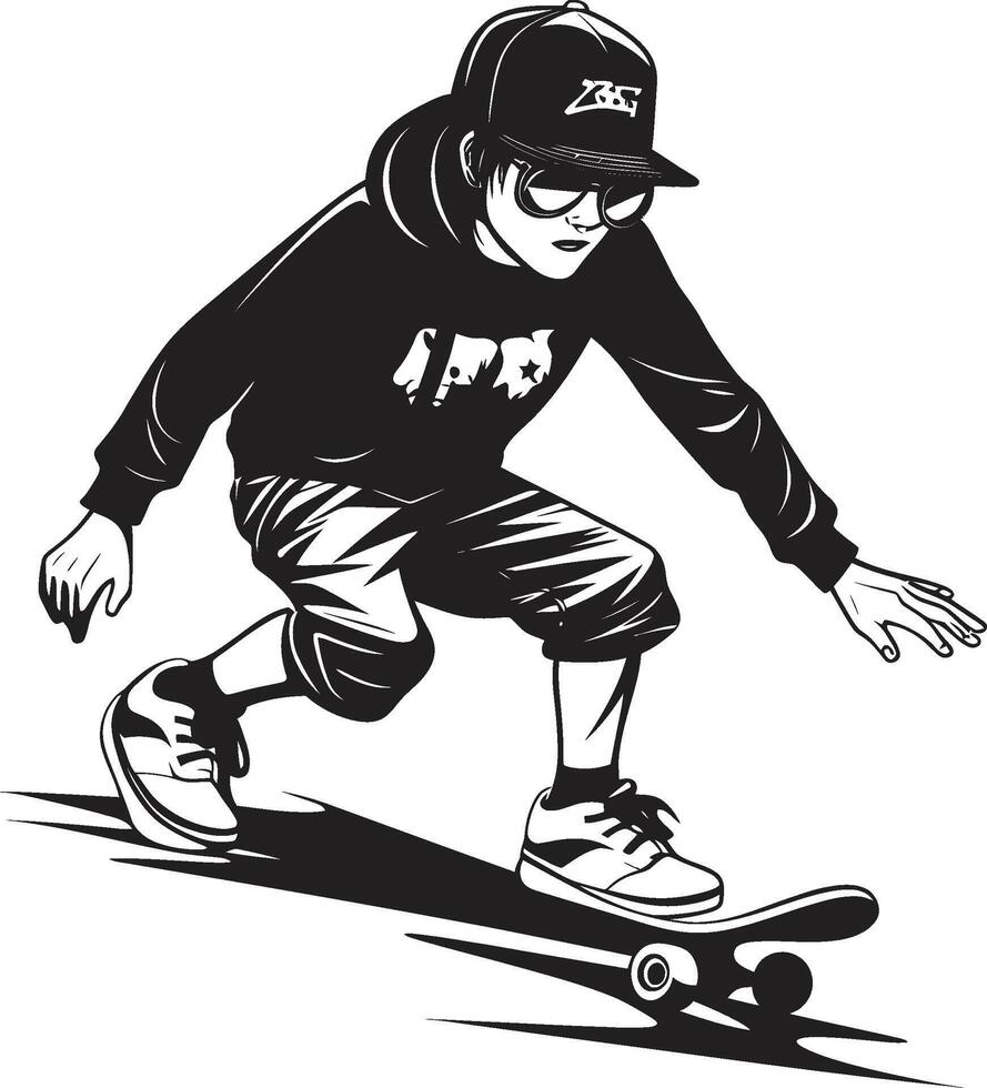 skateboard sonate zwart logo ontwerp vastleggen de harmonie van rijden snelheid voorhoede iconisch vector van een Mens Aan een skateboard in zwart