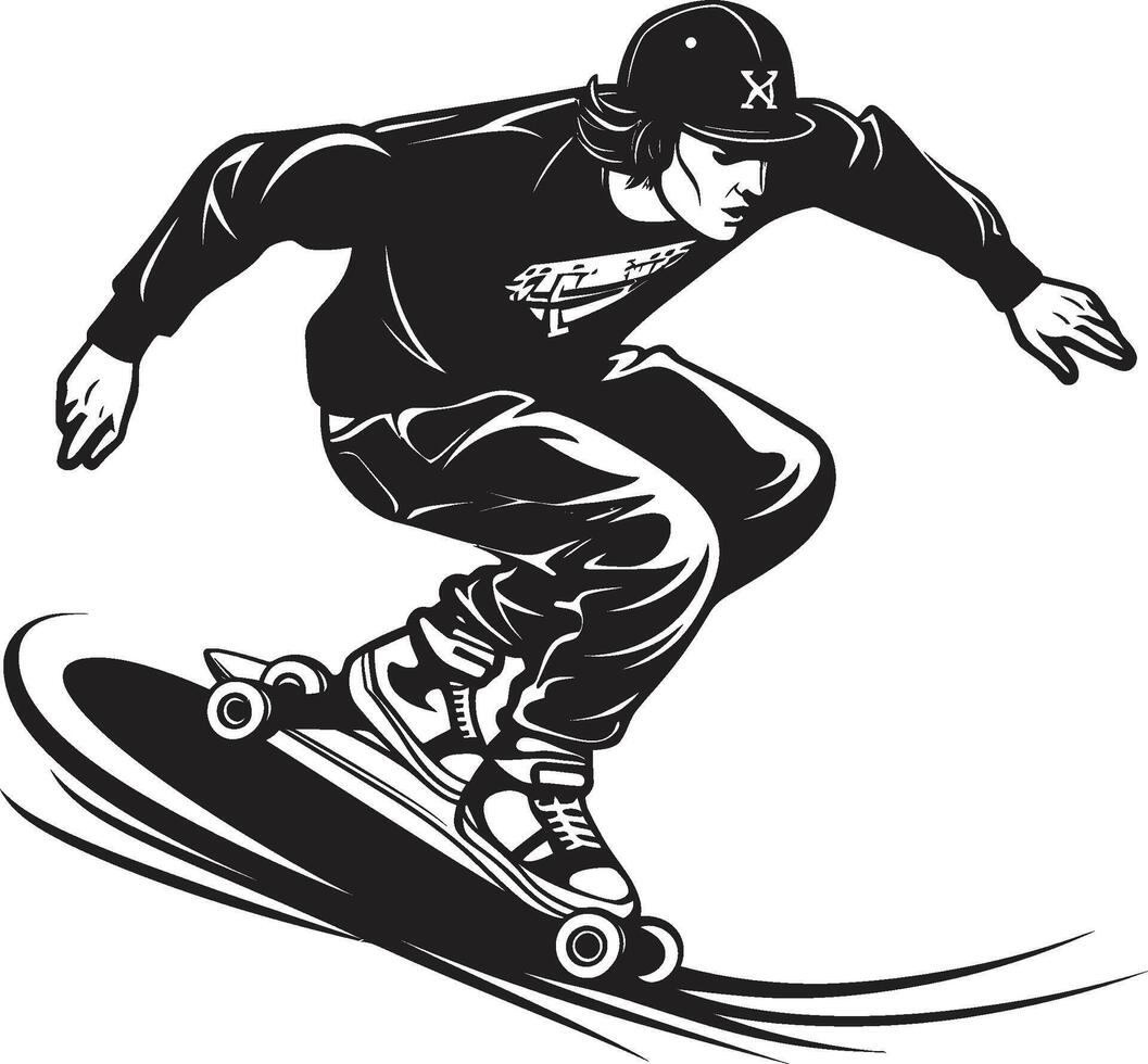 skateboard gevoel zwart logo ontwerp oproepen tot de sensatie van rijden sensatie tiran iconisch vector symbool van een Mens Aan een skateboard in zwart