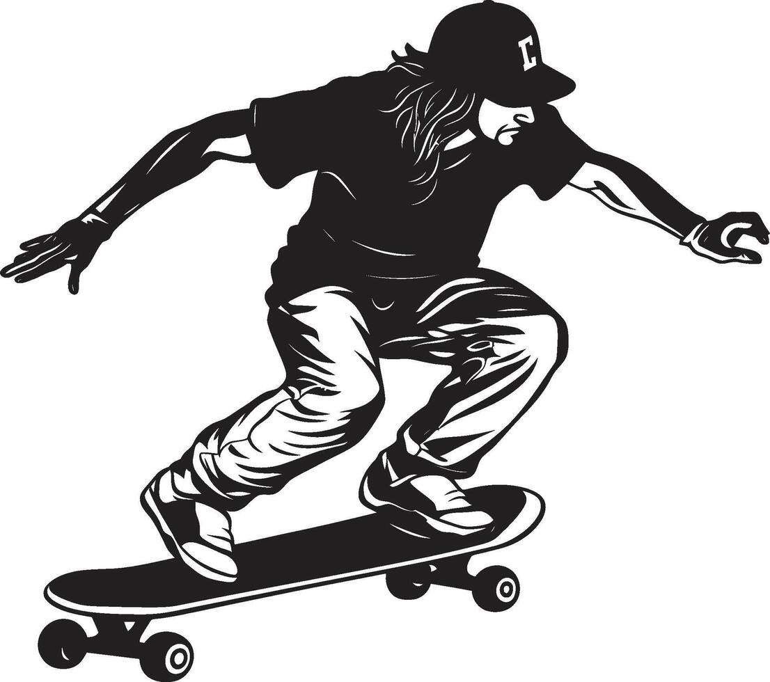 skateboard sonate zwart logo ontwerp vastleggen de harmonie van rijden knallen perfectie vector zwart logo ontwerp voor onweerstaanbaar popcorn