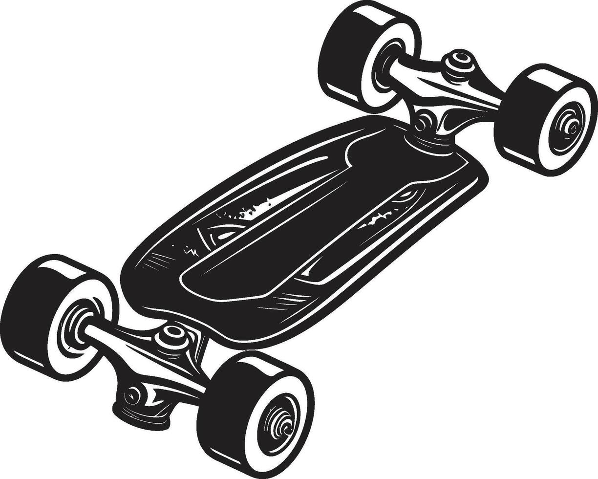 skateboard synchronie zwart logo ontwerp vastleggen de harmonie van rijden stad schuif vector symbool van een Mens Aan een skateboard in strak zwart