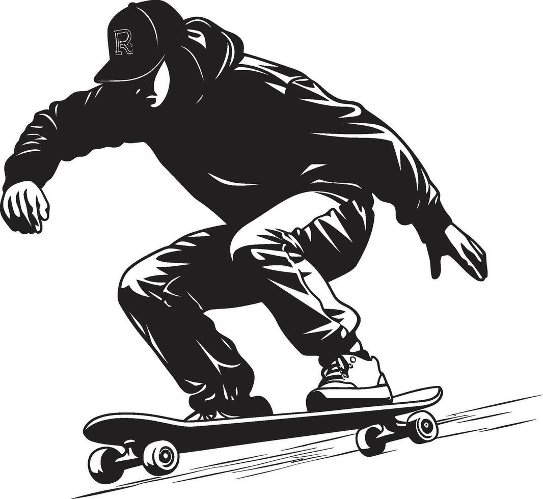 straat styler gespannen vector symbool van een Mens Aan een skateboard in zwart skateboard kalmte zwart logo ontwerp omarmen de zen van rijden