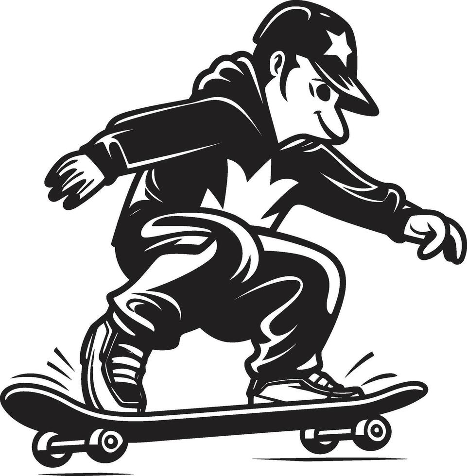 straat slinger gespannen zwart logo ontwerp met een skateboarden Mens icoon rollend Renaissance vector zwart symbool van een skateboarden Mens