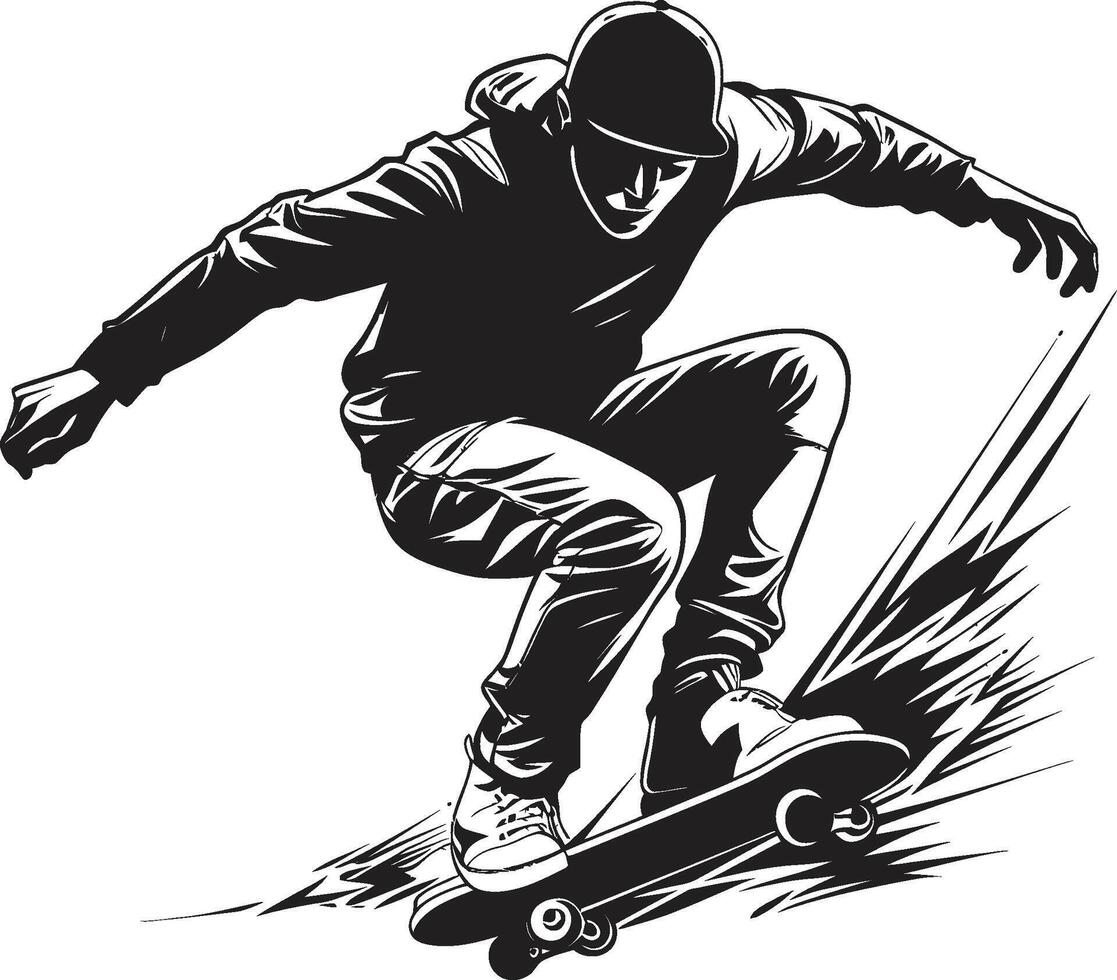 sensatie transformator zwart logo ontwerp met een skateboarden Mens straat beeldhouwer gespannen vector symbool van een Mens Aan een skateboard in zwart