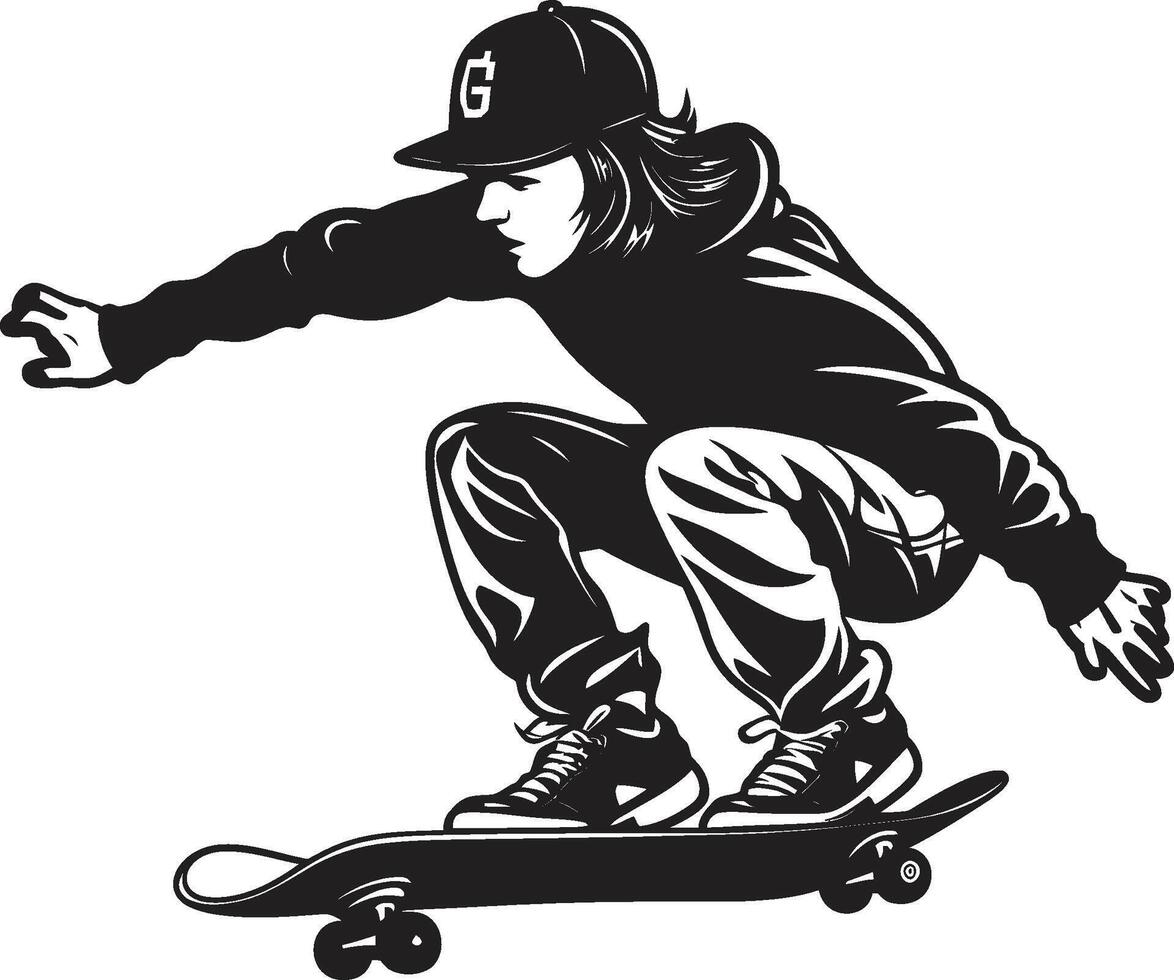 snelheid voorhoede iconisch vector van een Mens Aan een skateboard in zwart straat slinger gespannen zwart logo ontwerp met een skateboarden Mens icoon