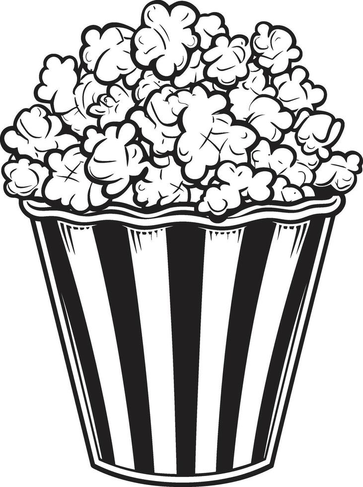 Tussendoortjestijd pracht vector zwart logo ontwerp met popcorn elegantie popcorn panorama iconisch zwart symbool voor een voortreffelijk tussendoortje