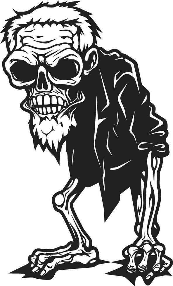 macabre maestro dynamisch zwart logo ontwerp met een beangstigend oud zombie griezelig lichamelijk vector icoon betekenend de verschrikking van een ouderen zombie in zwart