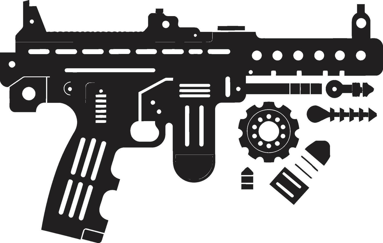micro scherpschutter strak vector symbool van een speelgoed- geweer in zwart lilliputter wetshandhaver iconisch zwart logo ontwerp met speelgoed- geweer wapen