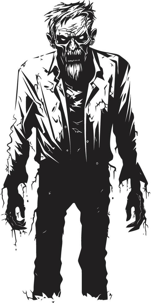 grimmig geesten iconisch zwart logo ontwerp met een beangstigend zombie Mens zombie zenit dynamisch vector icoon vastleggen de vrees van een eng oud zombie in zwart